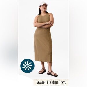 Athleta Seasoft Rib Midi Dress in Clay